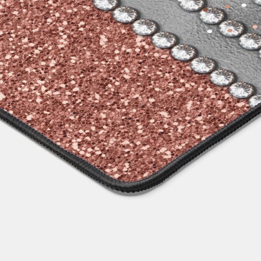 Stilvolle Girly Rose Gold Glitzer Leopard Monogram Schreibtischunterlage (Ecke)