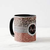 Stilvolle Girly Rose Gold Glitzer Leopard Monogram Tasse (Vorderseite Links)