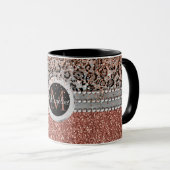 Stilvolle Girly Rose Gold Glitzer Leopard Monogram Tasse (VorderseiteRechts)