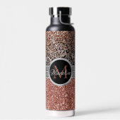 Stilvolle Girly Rose Gold Glitzer Leopard Monogram Trinkflasche (Links)