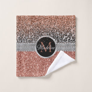 Stilvolle Girly Rose Gold Glitzer Leopard Monogram Waschlappen