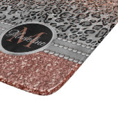 Stilvolle Girly Rose Gold Glitzer Leopard Name Schneidebrett (Ecke)