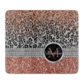Stilvolle Girly Rose Gold Glitzer Leopard Name Schneidebrett (Vorderseite)