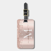 Stilvolle Girly Rose Gold Glitzer Monogram   Gepäckanhänger (Vorderseite vertikal)