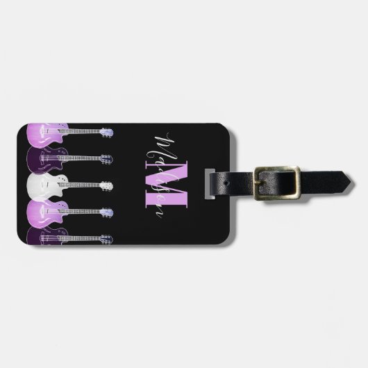 Stilvolle Gitarrenrosa und Schwarze Monogramm Gepäckanhänger (Vorderseite horizontal)