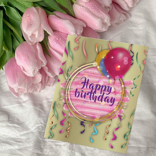 Stilvolle Glam Balloons Streamers Happy Birthday Postkarte