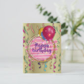 Stilvolle Glam Balloons Streamers Happy Birthday Postkarte (Stehend Vorderseite)