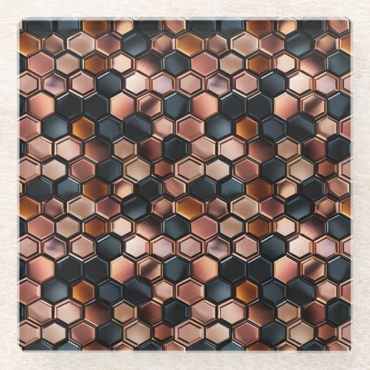 Stilvolle Glam Black Rose Gold Tiles Glasuntersetzer (Vorderseite)