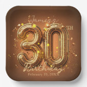 Stilvolle Glam Brown und Gold 30. Geburtstag Pappteller (Vorderseite)