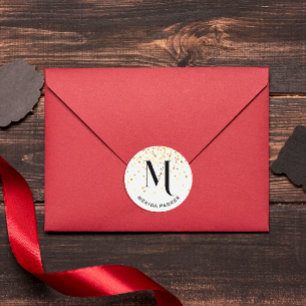 Stilvolle Glam Gold Glitzer Name Initial Monogram Runder Aufkleber