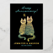 Stilvolle Glam Niedlich Jubiläum Gradient Blue Cat Folieneinladung (Vorderseite)