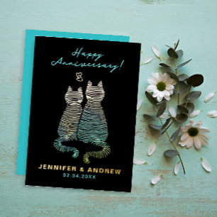 Stilvolle Glam Niedlich Jubiläum Gradient Blue Cat Folieneinladung