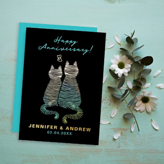 Stilvolle Glam Niedlich Jubiläum Gradient Blue Cat Folieneinladung