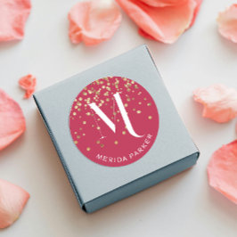 Stilvolle Glam Red Gold Glitzer Initial Monogram Runder Aufkleber