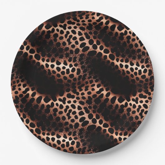Stilvolle Glam Rose Gold Black Leopard Pappteller (Vorderseite)