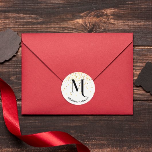 Stilvolle Glam White Gold Glitzer Initial Monogram Runder Aufkleber