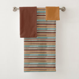 Stilvolle Glitchy Stripe Muster Terra Cotta Orange Badhandtuch Set