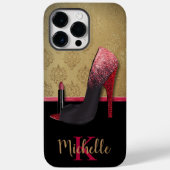 Stilvolle Glitzer-Ferse, Lipstick und Monogramm Case-Mate iPhone Hülle (Rückseite)