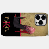 Stilvolle Glitzer-Ferse, Lipstick und Monogramm Case-Mate iPhone Hülle (Rückseite (Horizontal))