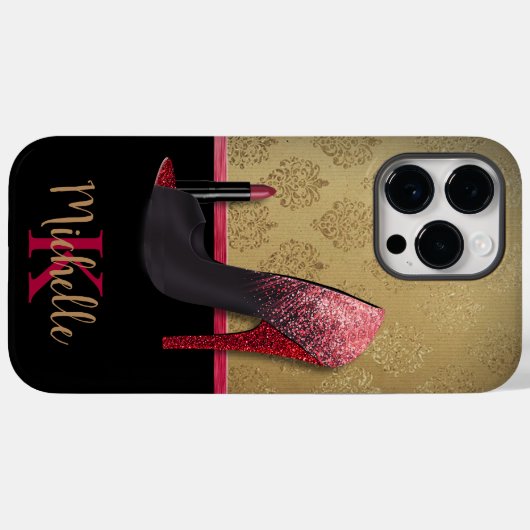 Stilvolle Glitzer-Ferse, Lipstick und Monogramm Case-Mate iPhone Hülle (Rückseite (Horizontal))