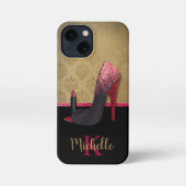 Stilvolle Glitzer-Ferse, Lipstick und Monogramm iPhone Hülle (Rückseite)
