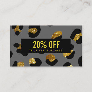 Stilvolle Glitzer Gold Gray Leopard Coupon Card Visitenkarte