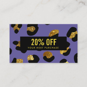 Stilvolle Glitzer Gold Lila Leopard Coupon Card Visitenkarte