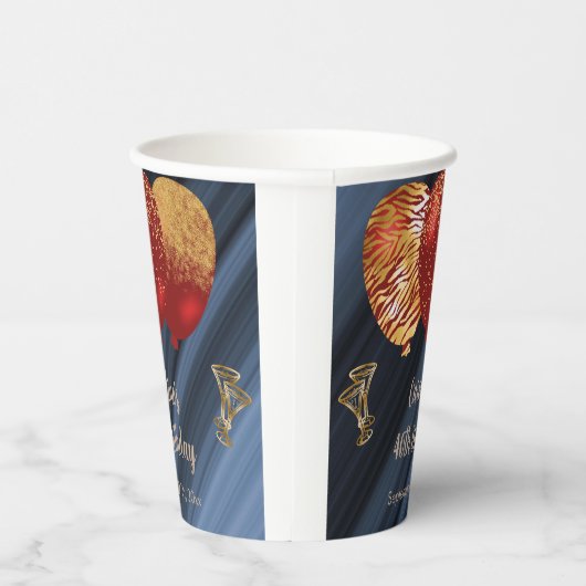 Stilvolle Glitzer & Gold Red Balloons 40. Geburtst Pappbecher (Rechts)