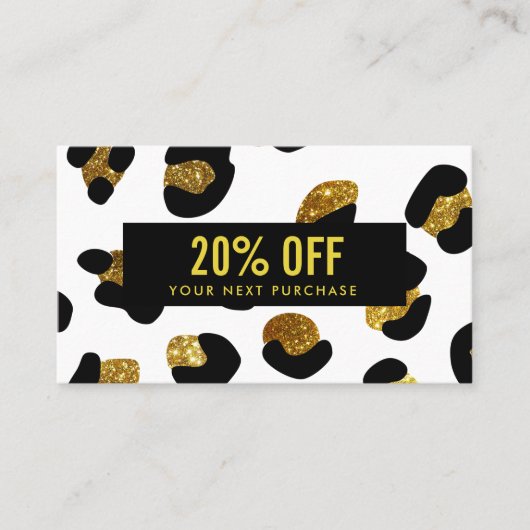 Stilvolle Glitzer Gold White Leopard Coupon Card Visitenkarte (Vorderseite)