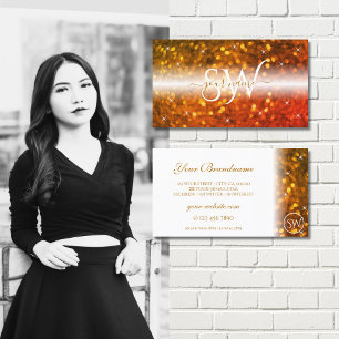 Stilvolle Glitzer-Initialen von White Orange Spark Visitenkarte