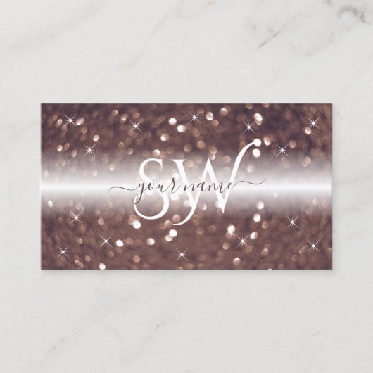 Stilvolle Glitzer-Monogram aus White Rose Gold Visitenkarte (Vorderseite)