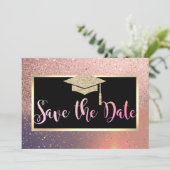 Stilvolle Glitzer Rose Gold Abschluss Save the Dat Date (Stehend Vorderseite)