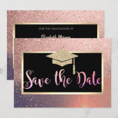 Stilvolle Glitzer Rose Gold Abschluss Save the Dat Date (Vorne/Hinten)