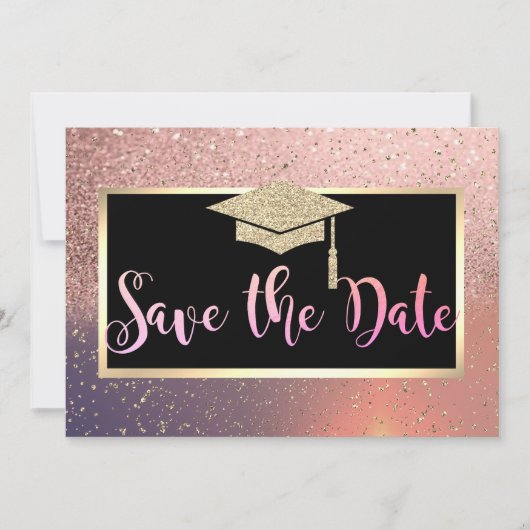 Stilvolle Glitzer Rose Gold Abschluss Save the Dat Save The Date (Vorderseite)