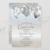 Stilvolle Glitzer Tropfen Balloons Silver Quinceañ Einladung (Vorne/Hinten)