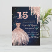 Stilvolle Glitzer Tropfen Dress Navy Blue 15. Einladung (Stehend Vorderseite)
