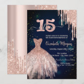 Stilvolle Glitzer Tropfen Dress Navy Blue 15. Einladung (Vorne/Hinten)