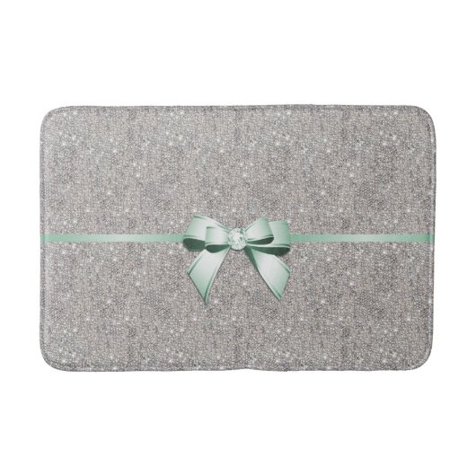 Stilvolle Glitzy Sequins, Mint Bow & Ribbon Badematte (Vorderseite)