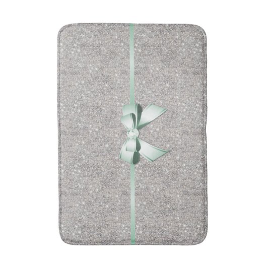 Stilvolle Glitzy Sequins, Mint Bow & Ribbon Badematte (Vorderseite Vertikal)