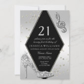 Stilvolle Glitzy Silver 21. Geburtstag Einladung (Vorderseite)