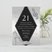 Stilvolle Glitzy Silver 21. Geburtstag Einladung (Stehend Vorderseite)