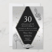 Stilvolle Glitzy Silver 30. Geburtstag Einladung (Vorderseite)