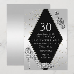 Stilvolle Glitzy Silver 30. Geburtstag Einladung