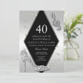Stilvolle Glitzy Silver 40. Geburtstag Einladung (Stehend Vorderseite)