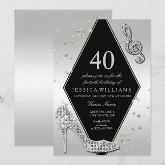 Stilvolle Glitzy Silver 40. Geburtstag Einladung