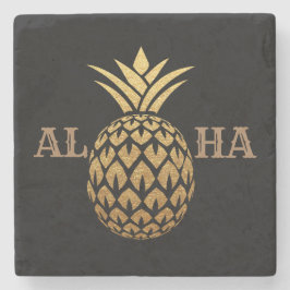 Stilvolle Gold Ananas Black Aloha Tropical Hawaii Steinuntersetzer