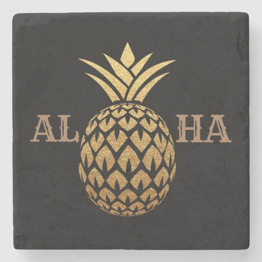 Stilvolle Gold Ananas Black Aloha Tropical Hawaii Steinuntersetzer (Vorderseite)