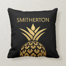 Stilvolle Gold Ananas Black Family Name Kissen