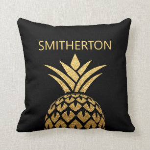Stilvolle Gold Ananas Black Family Name Kissen