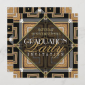 Stilvolle Gold Black Art Deco Graduierungsparty Einladung (Vorne/Hinten)